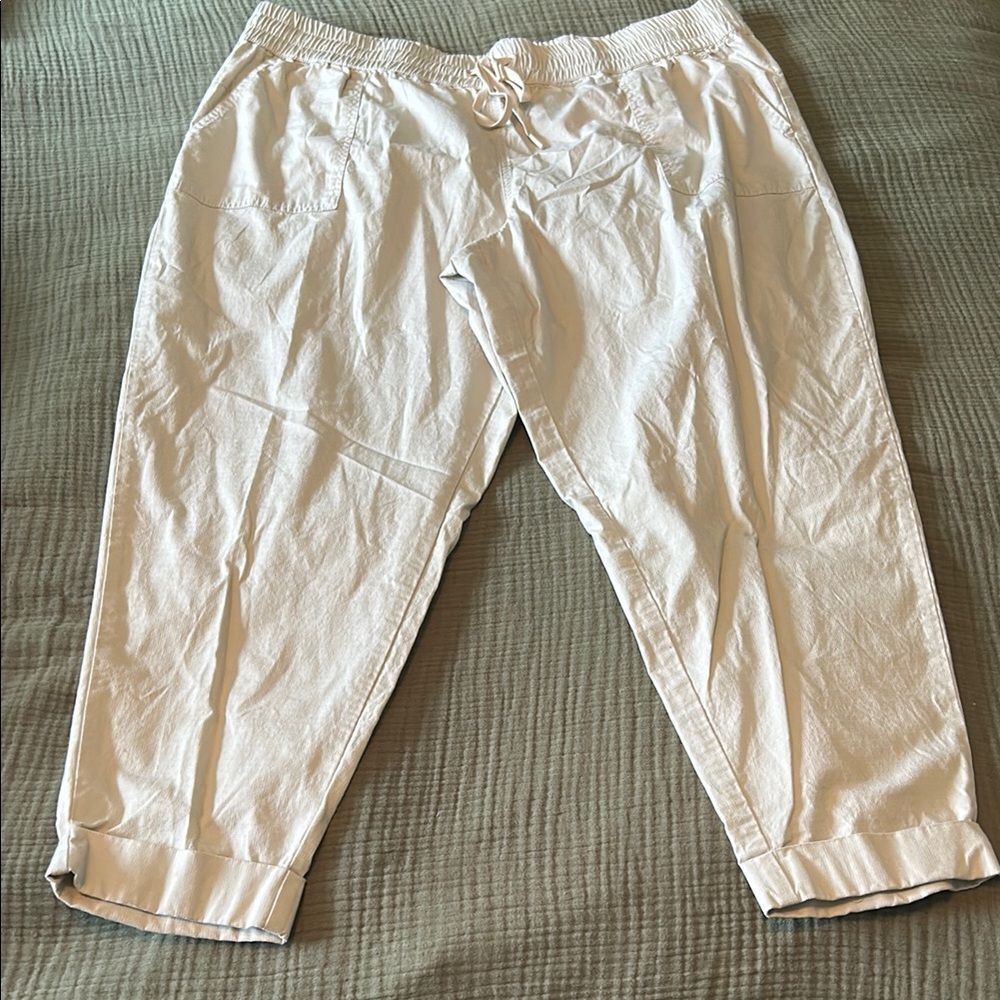 Zuda Khaki Cropped Cuffed Hem Drawstring Pants Sz XL
